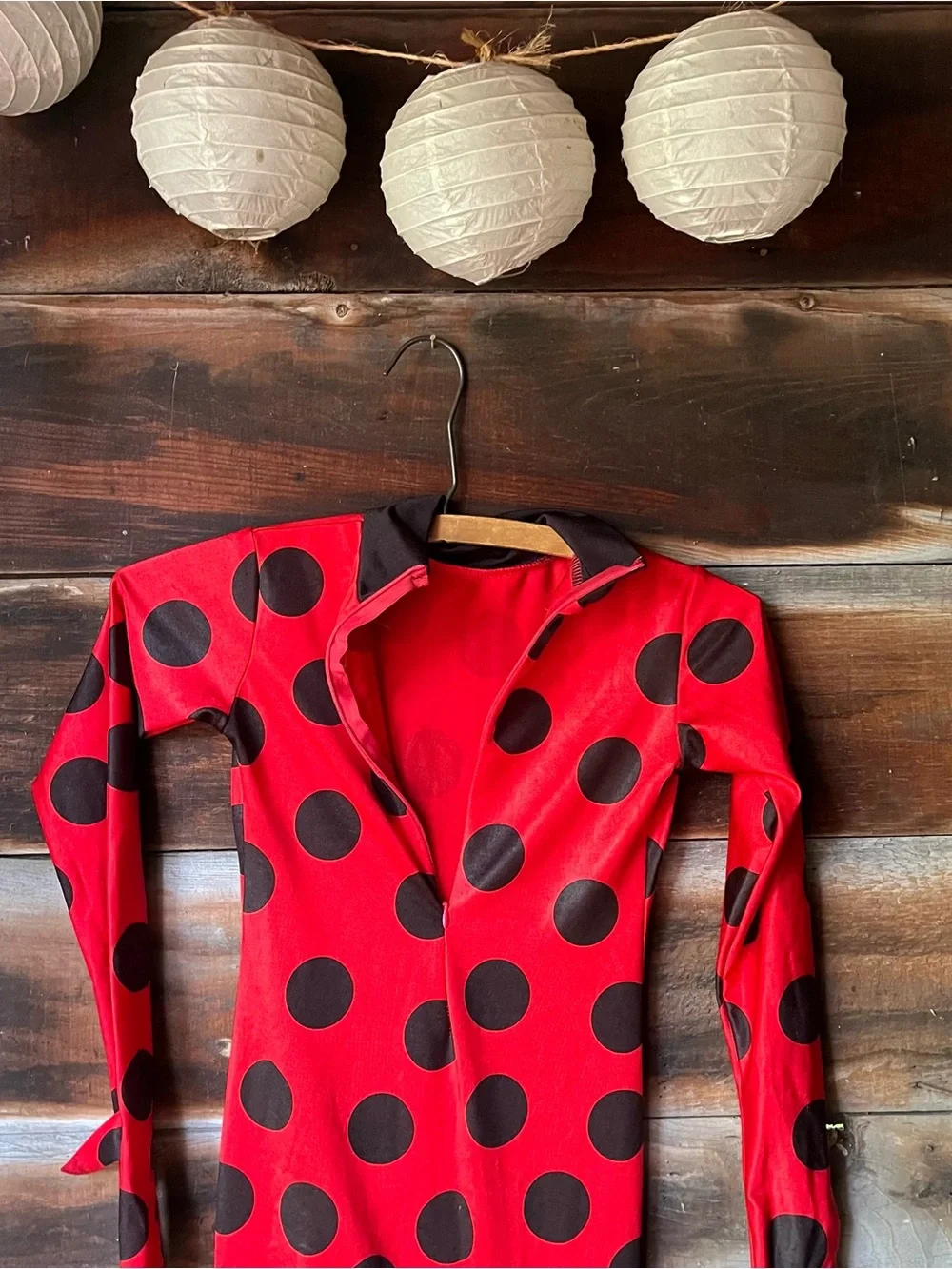 Miraculous Ladybug Girl costume bodysuit covers hands and feet / footie L 6